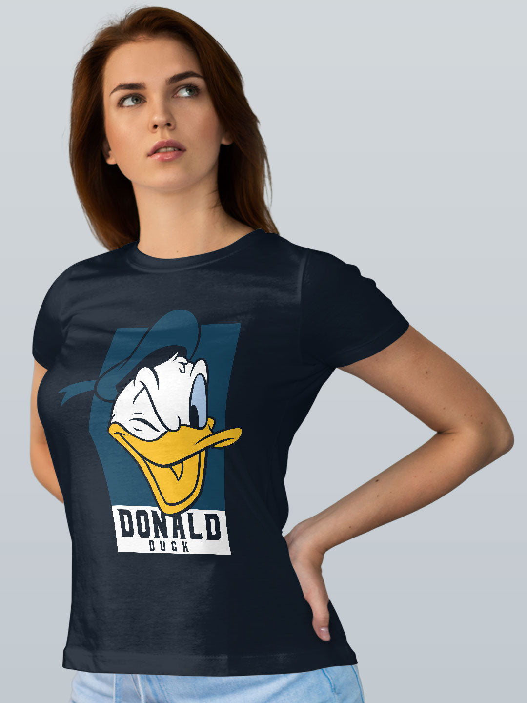 Donald Duck Portrait - Womens T-Shirt Navy Blue Small