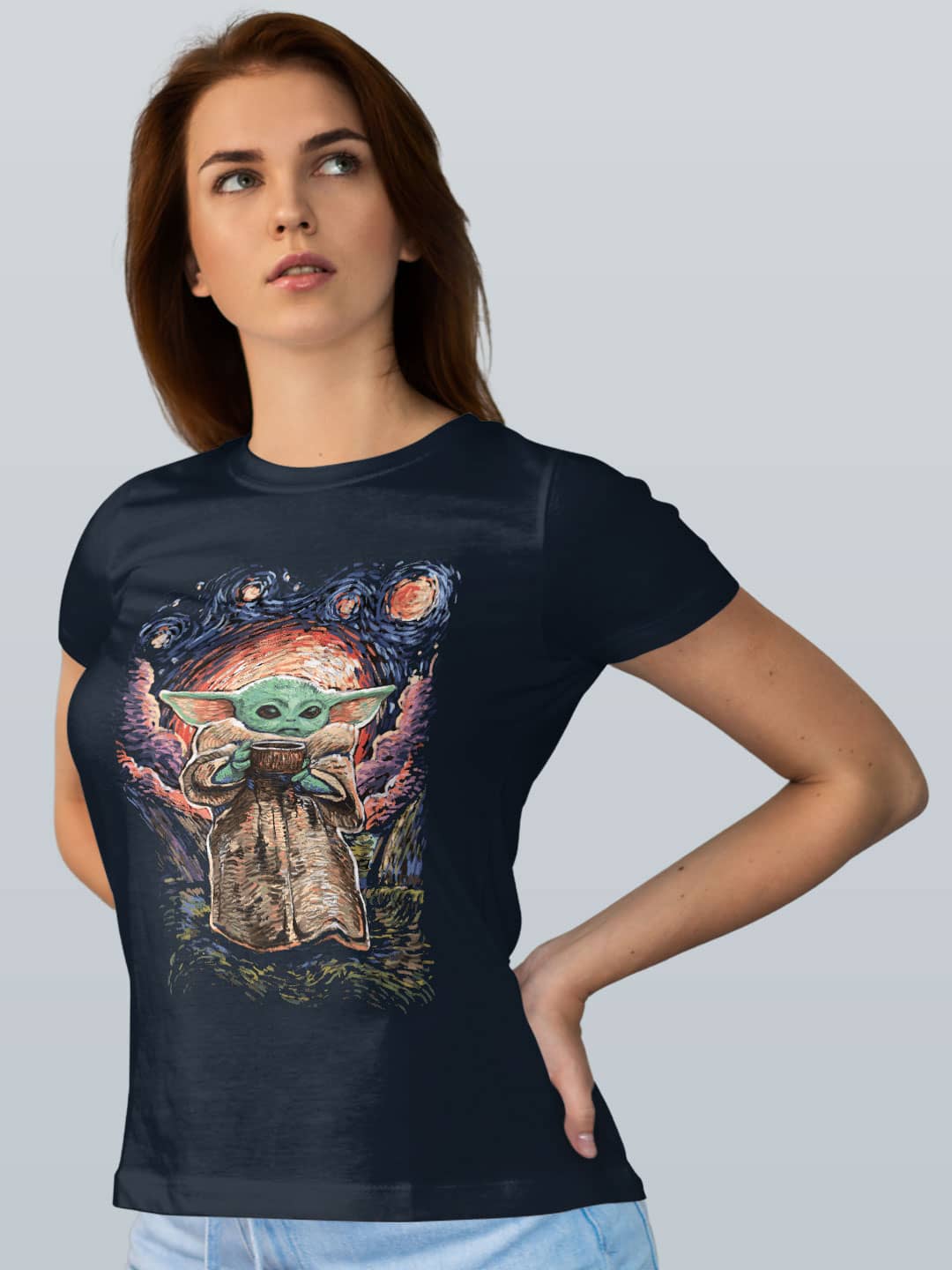 Impressionist Grogu - Womens T-Shirt Navy Blue XXL