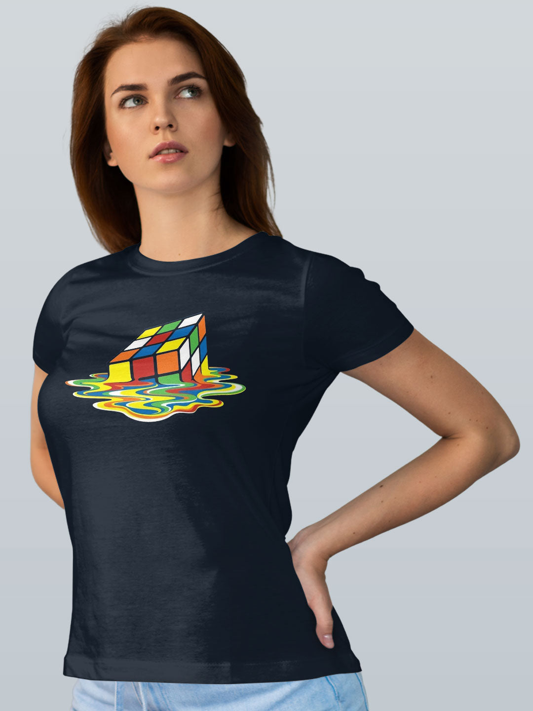 Melting Rubiks - Womens T-Shirt Navy Blue XL