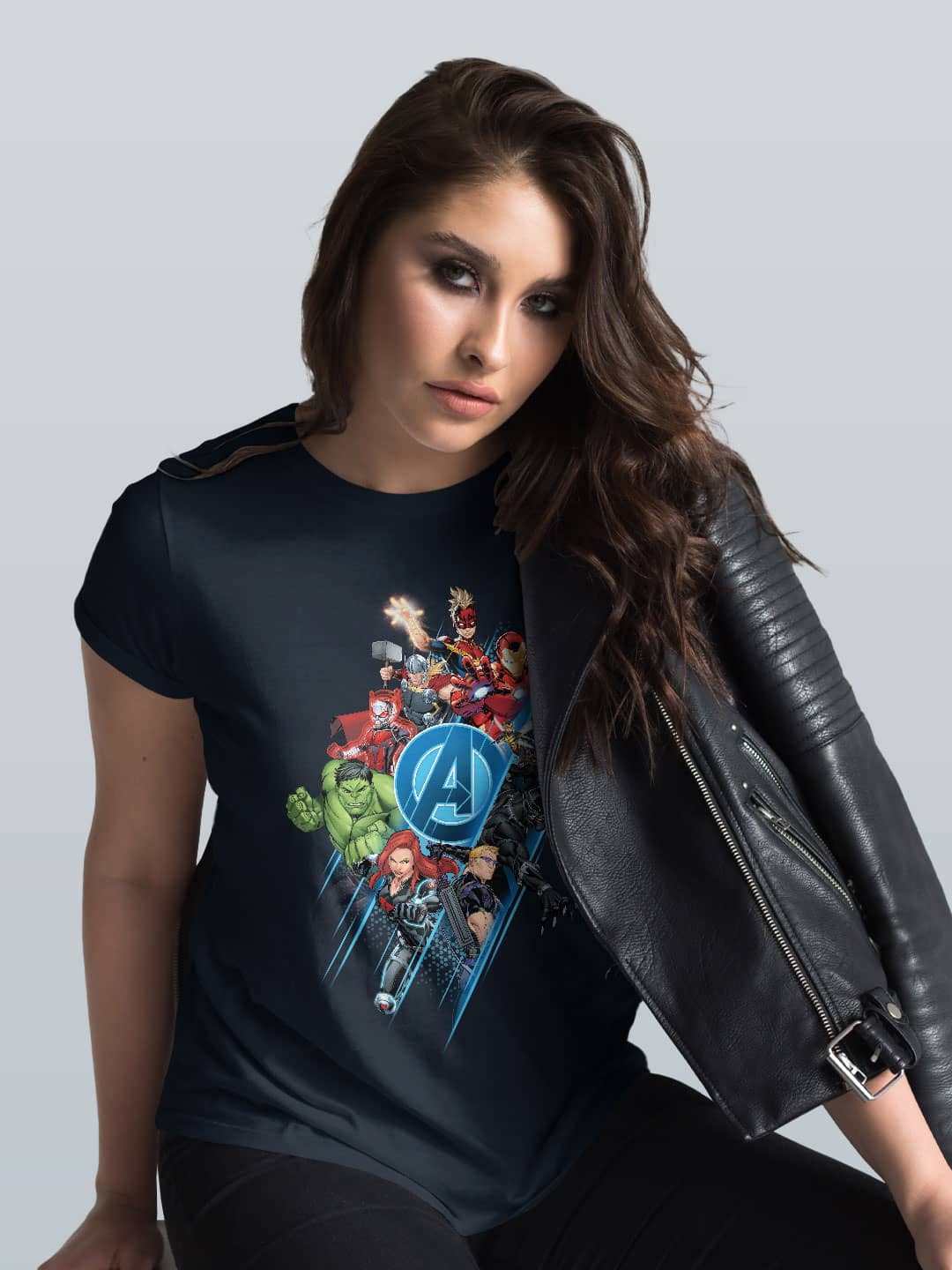 Avengers All Heroes - Womens T-Shirt Navy Blue Large