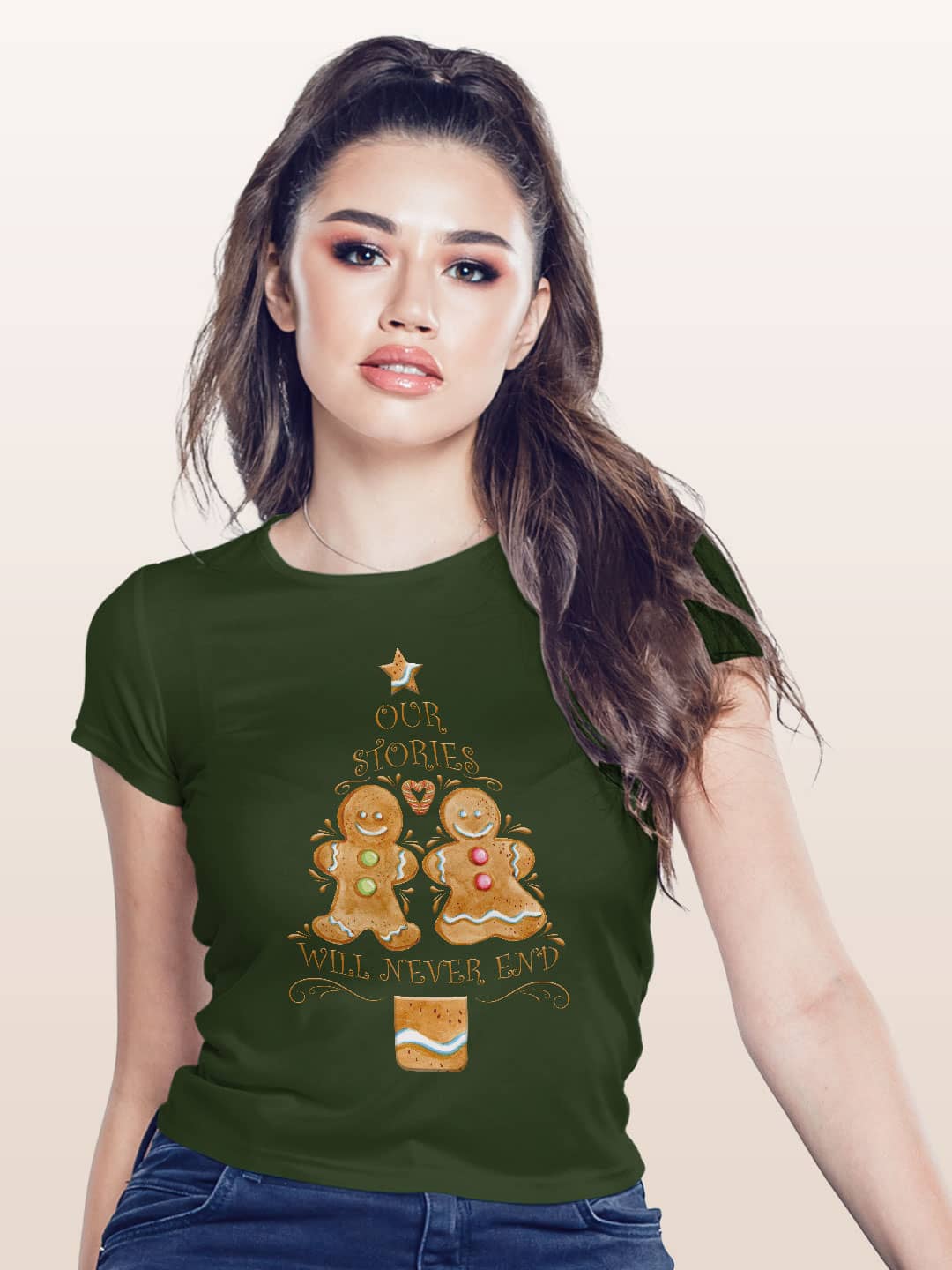 Christmas Cookie - Womens T-Shirt Olive Green XXL
