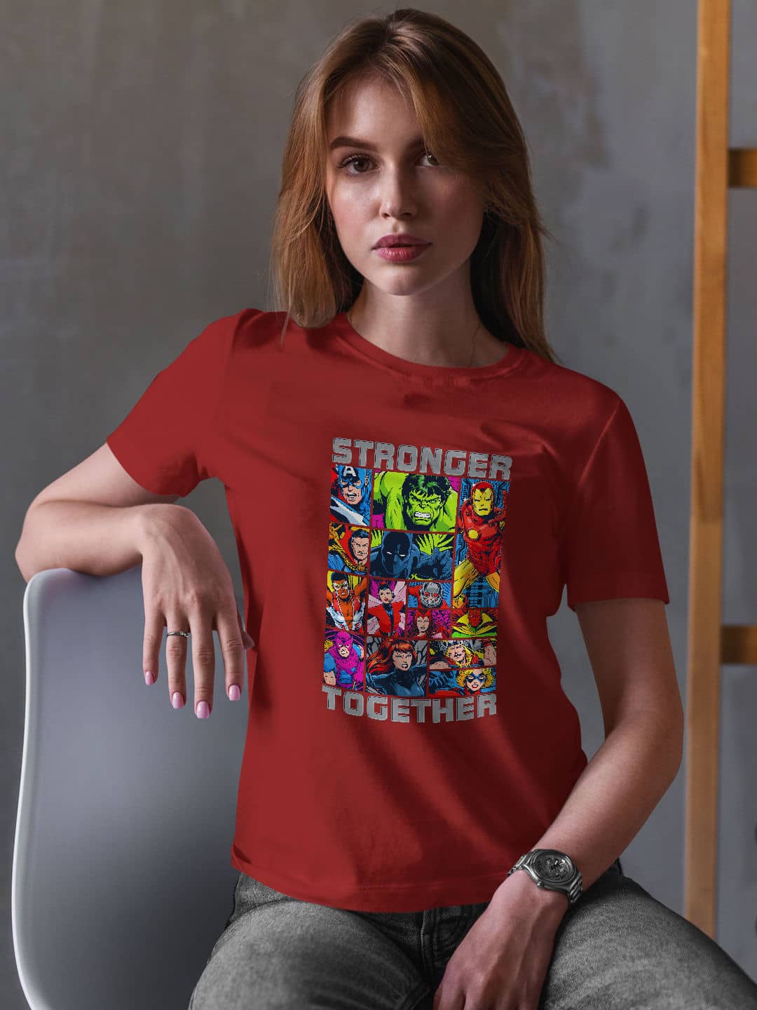 Avengers Stronger Together - Womens T-Shirt Red Large