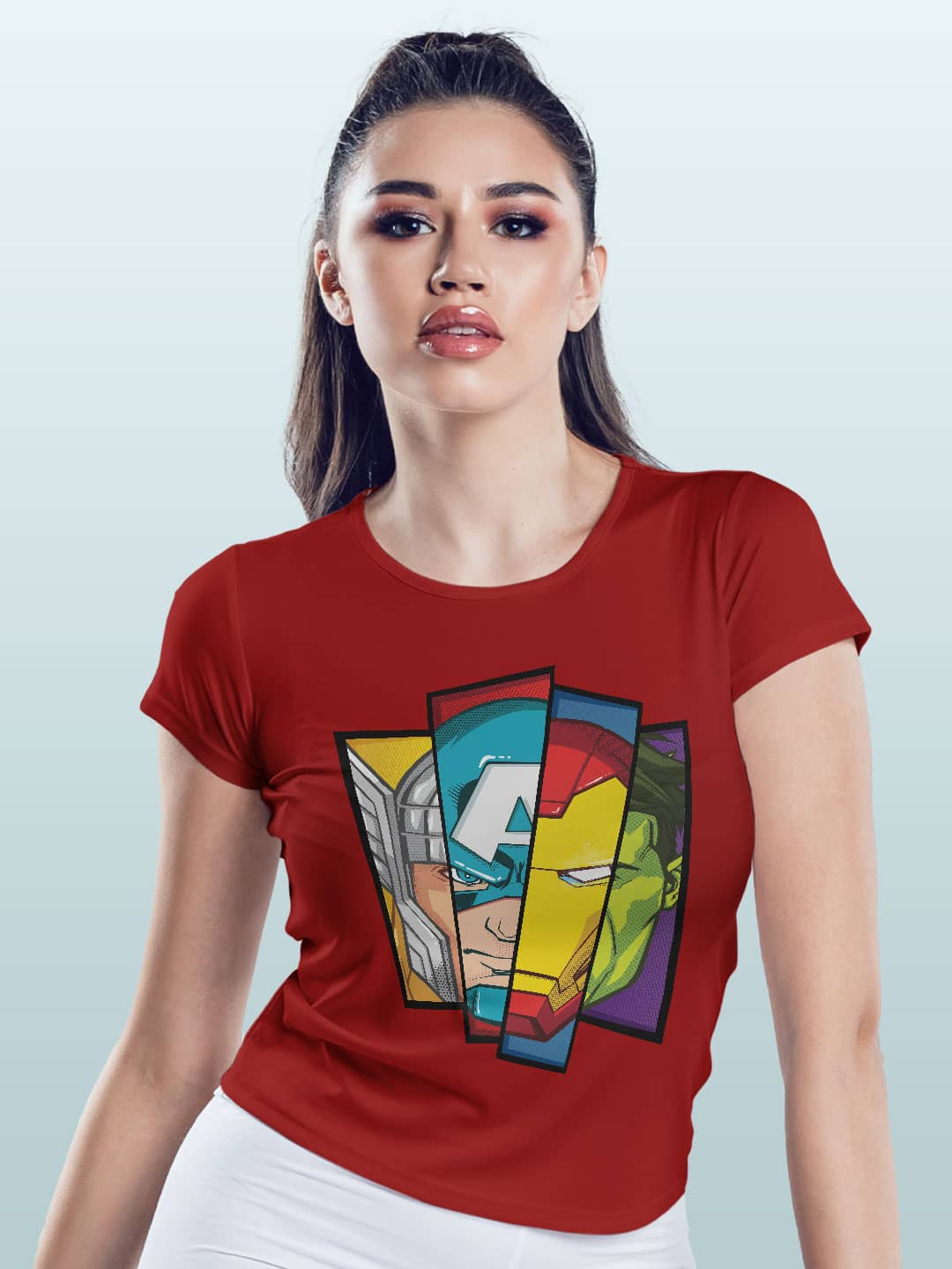 Avengers Faces - Womens T-Shirt Red Small