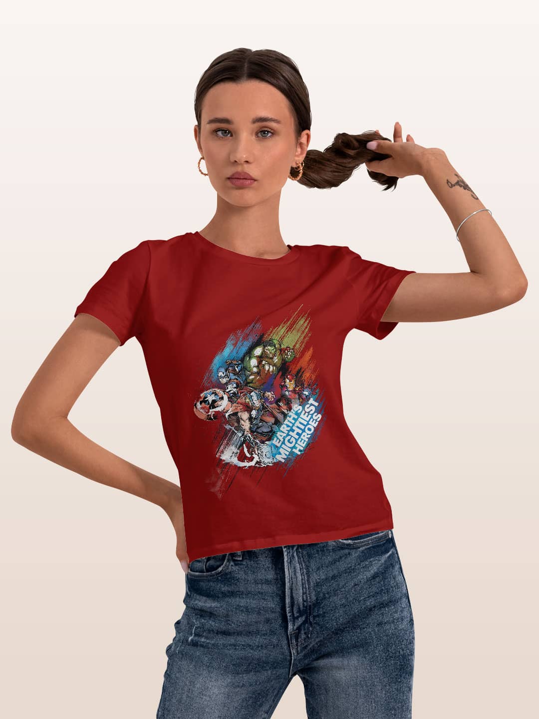 Earths Mightiest Heroes - Womens T-Shirt Red XL