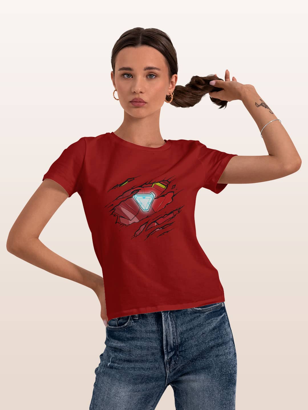 Ripped Iron Man - Womens T-Shirt Red Large