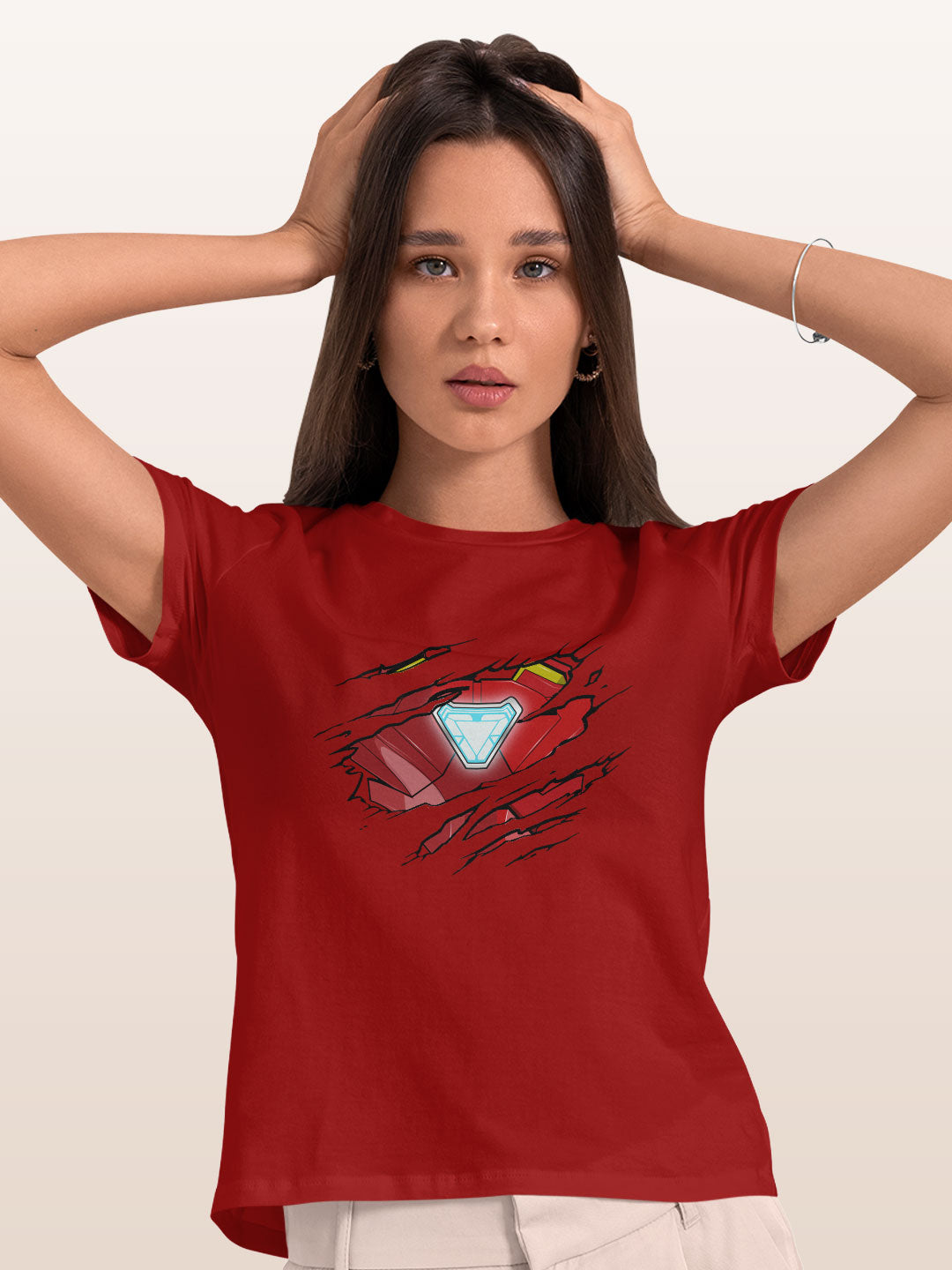 Ripped Iron Man Womens T-Shirt Red Medium Buy Online in India