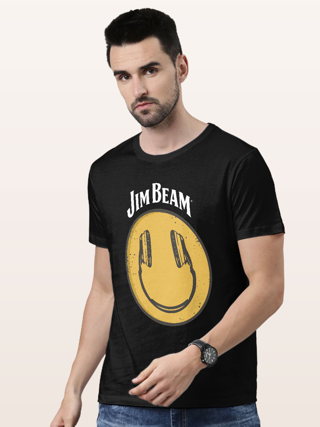 Jim Beam Smiley Black - Mens T-Shirt Black XL