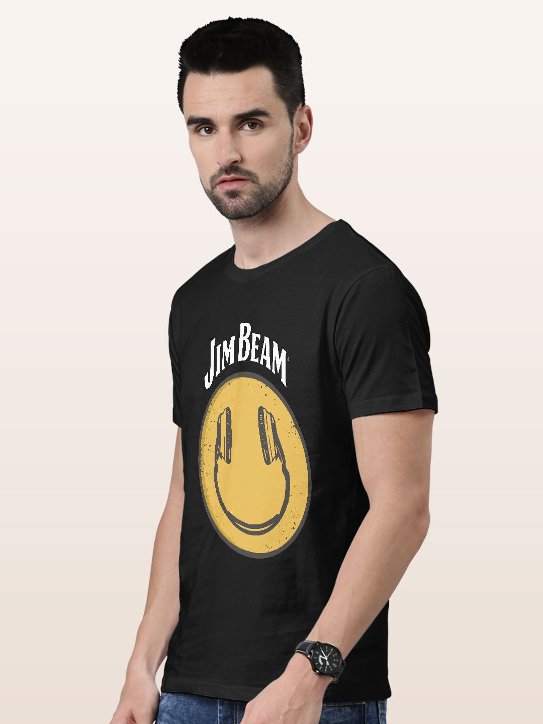 Jim Beam Smiley Black - Mens T-Shirt Black XL