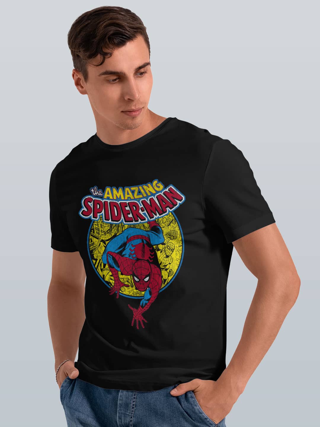 Comic Spidey - Mens T-Shirt Black Medium