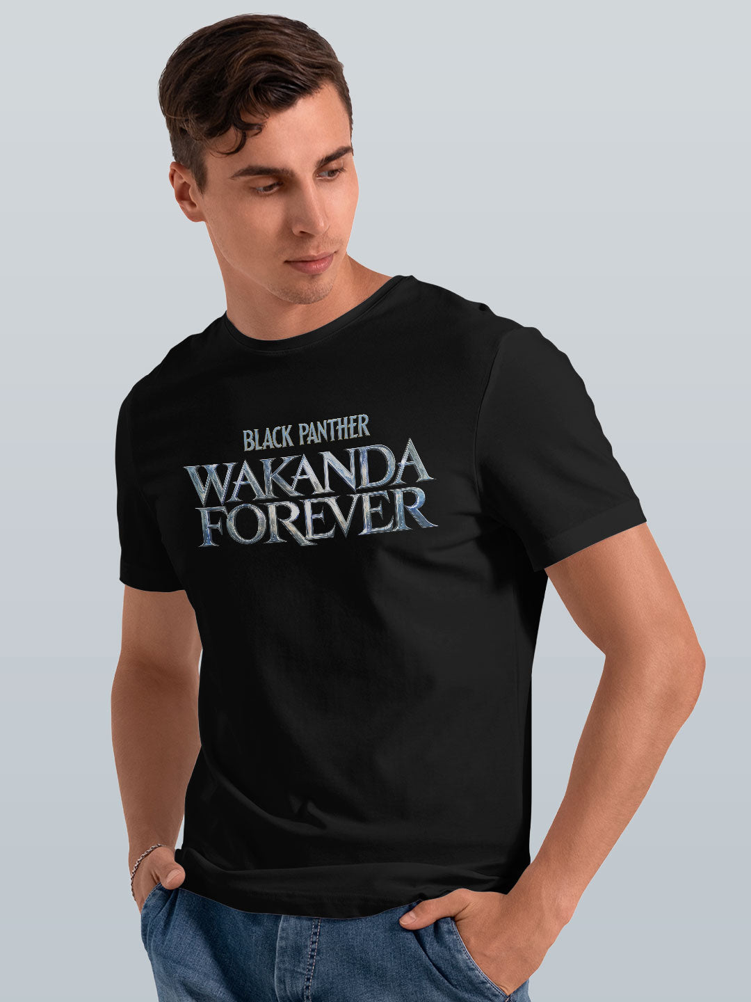 Wakanda Forever Logo Grey - Mens T-Shirt Black Medium