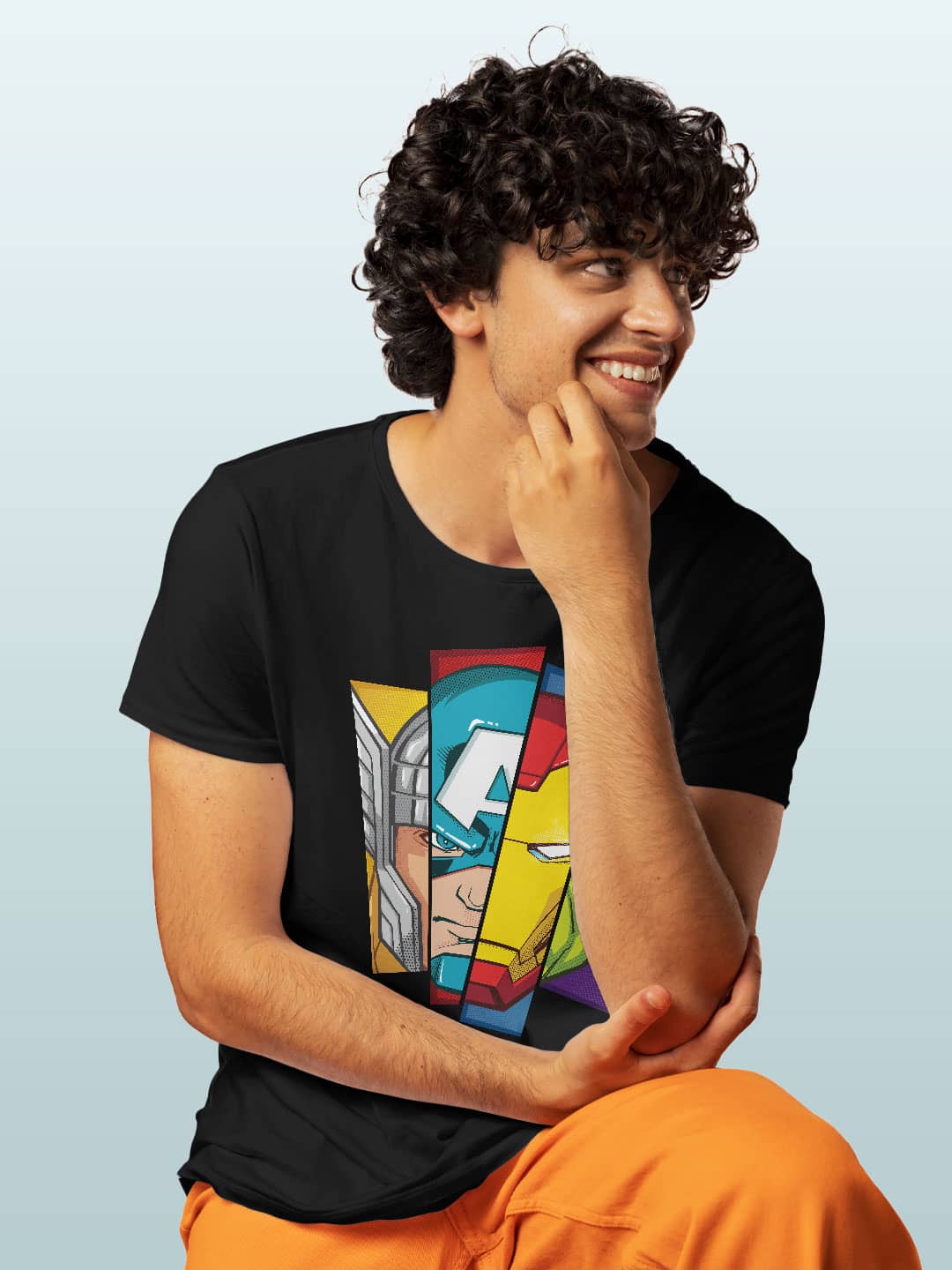 Avengers Faces - Mens T-Shirt Black Small