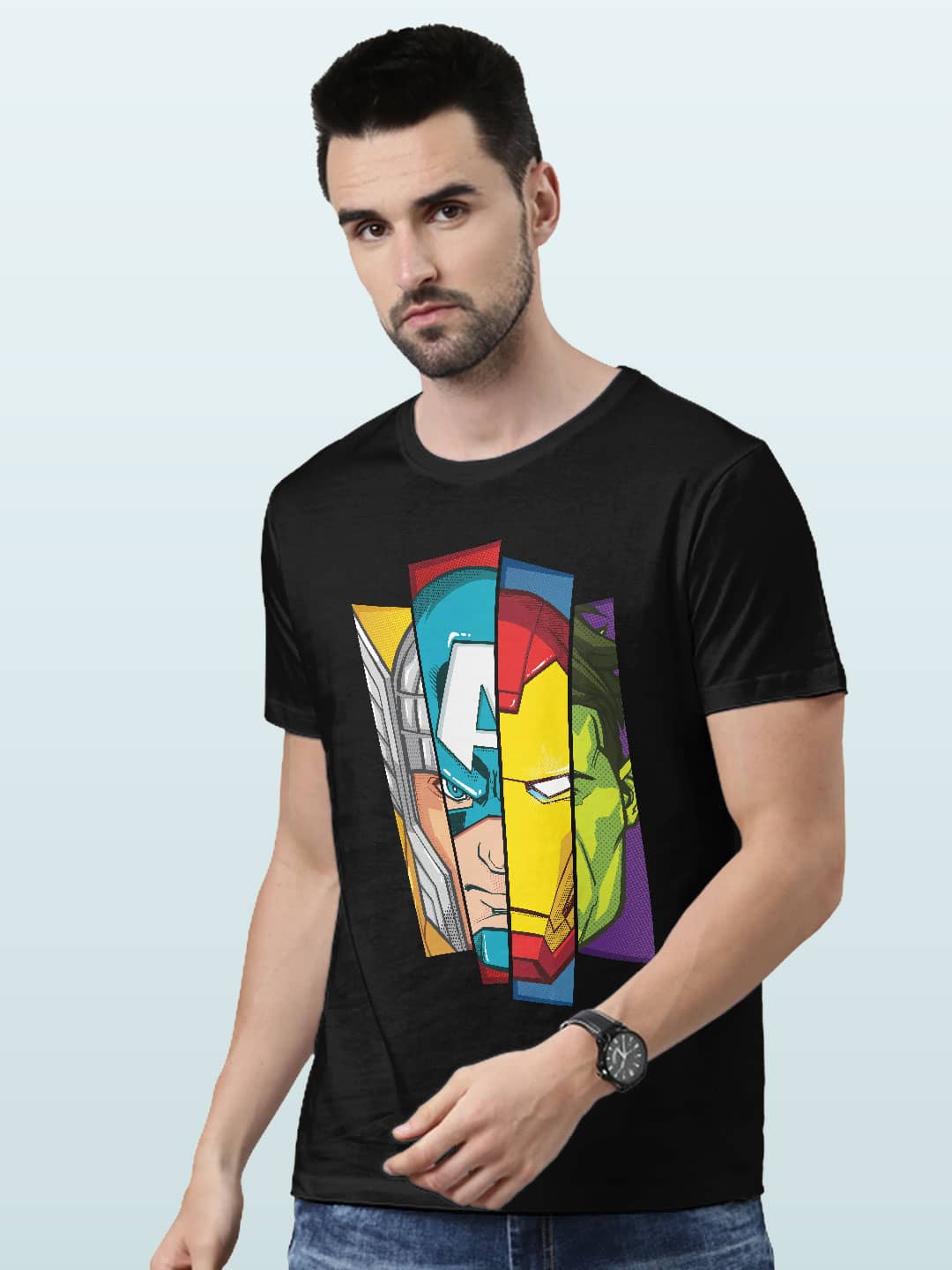 Avengers Faces - Mens T-Shirt Black Small