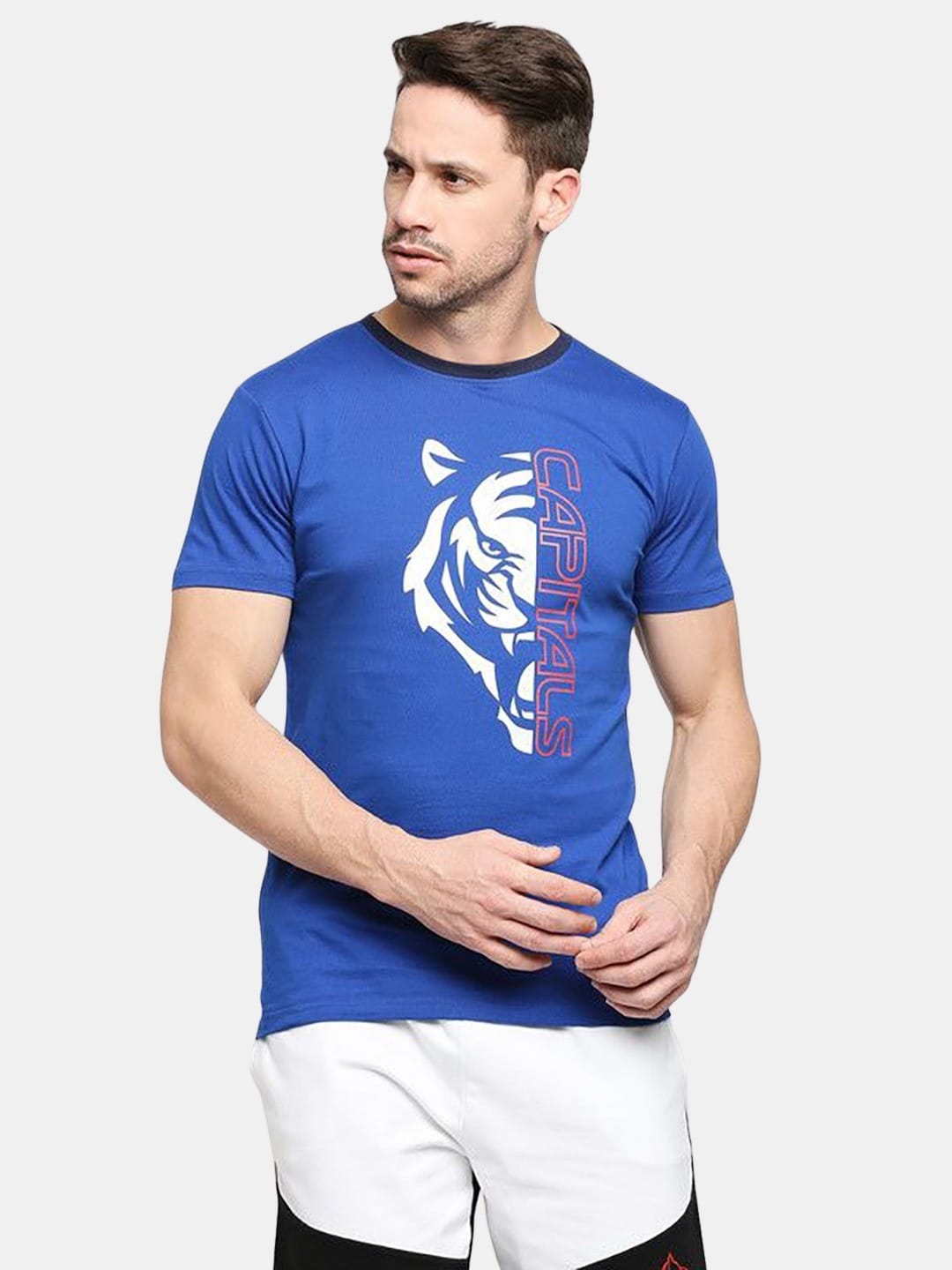 Delhi Capitals Half Tiger - Mens T-Shirt Blue XXL
