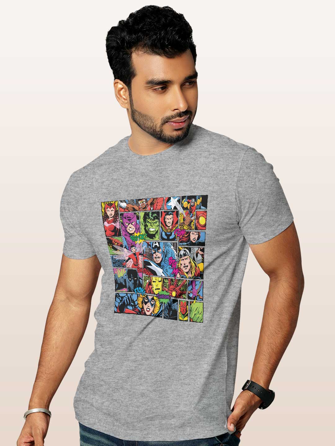 Comic Superheroes Mashup - Mens T-Shirt - Regular Fit - Grey Melange - XXL