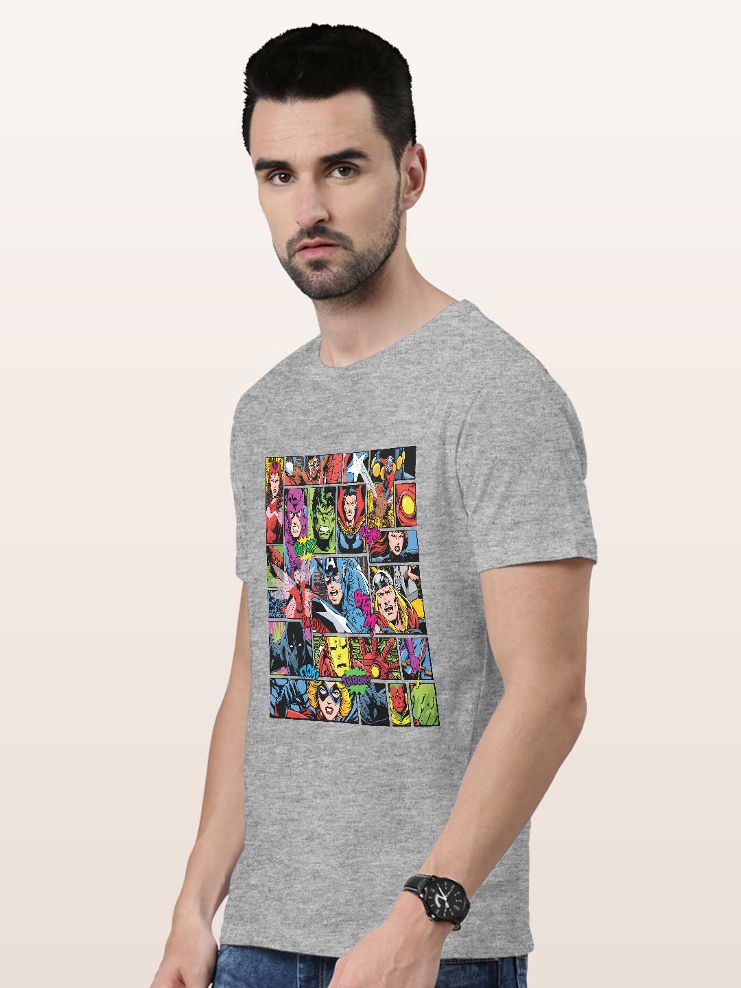 Comic Superheroes Mashup - Mens T-Shirt - Regular Fit - Grey Melange - XXL