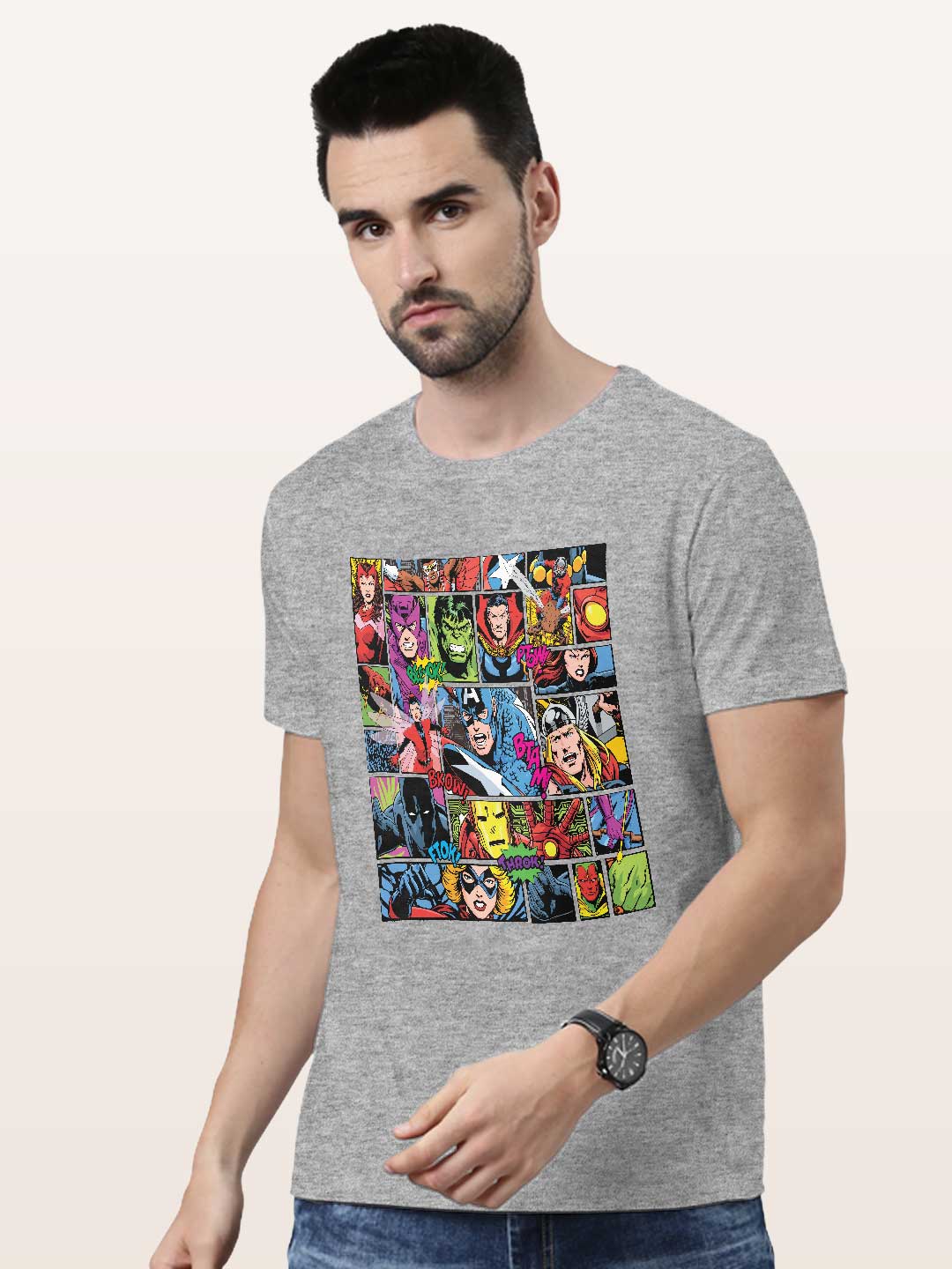 Comic Superheroes Mashup - Mens T-Shirt - Regular Fit - Grey Melange - XXL