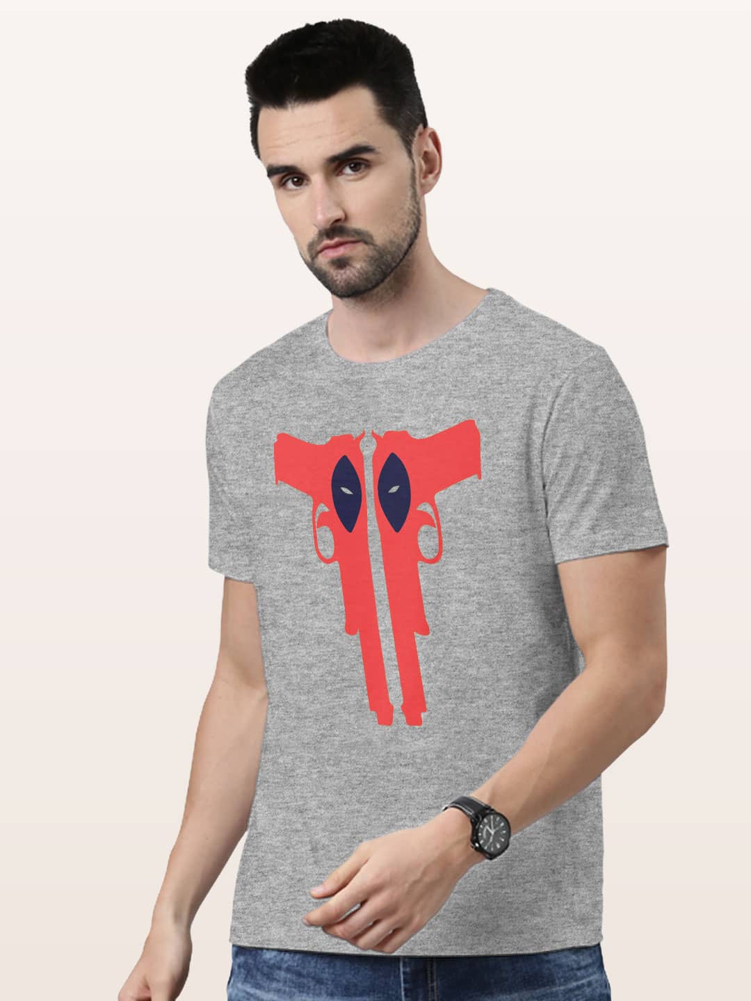 Deadpool Desert Eagle - Mens T-Shirt Grey Melange Medium