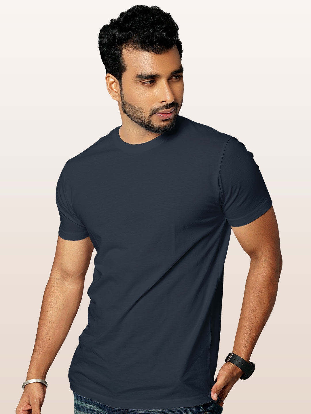 Basics - Mens T-Shirt Navy Blue Small
