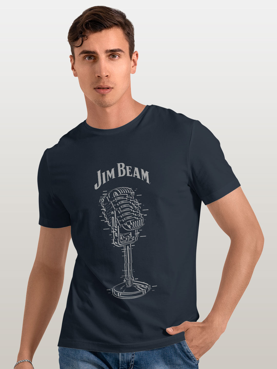 Jim Beam Retro Mic - Mens T-Shirt Navy Blue XXL