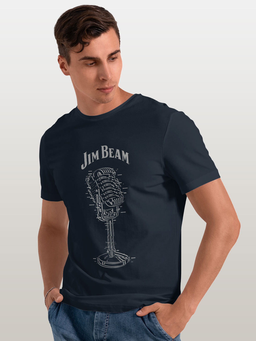 Jim Beam Retro Mic - Mens T-Shirt Navy Blue XXL
