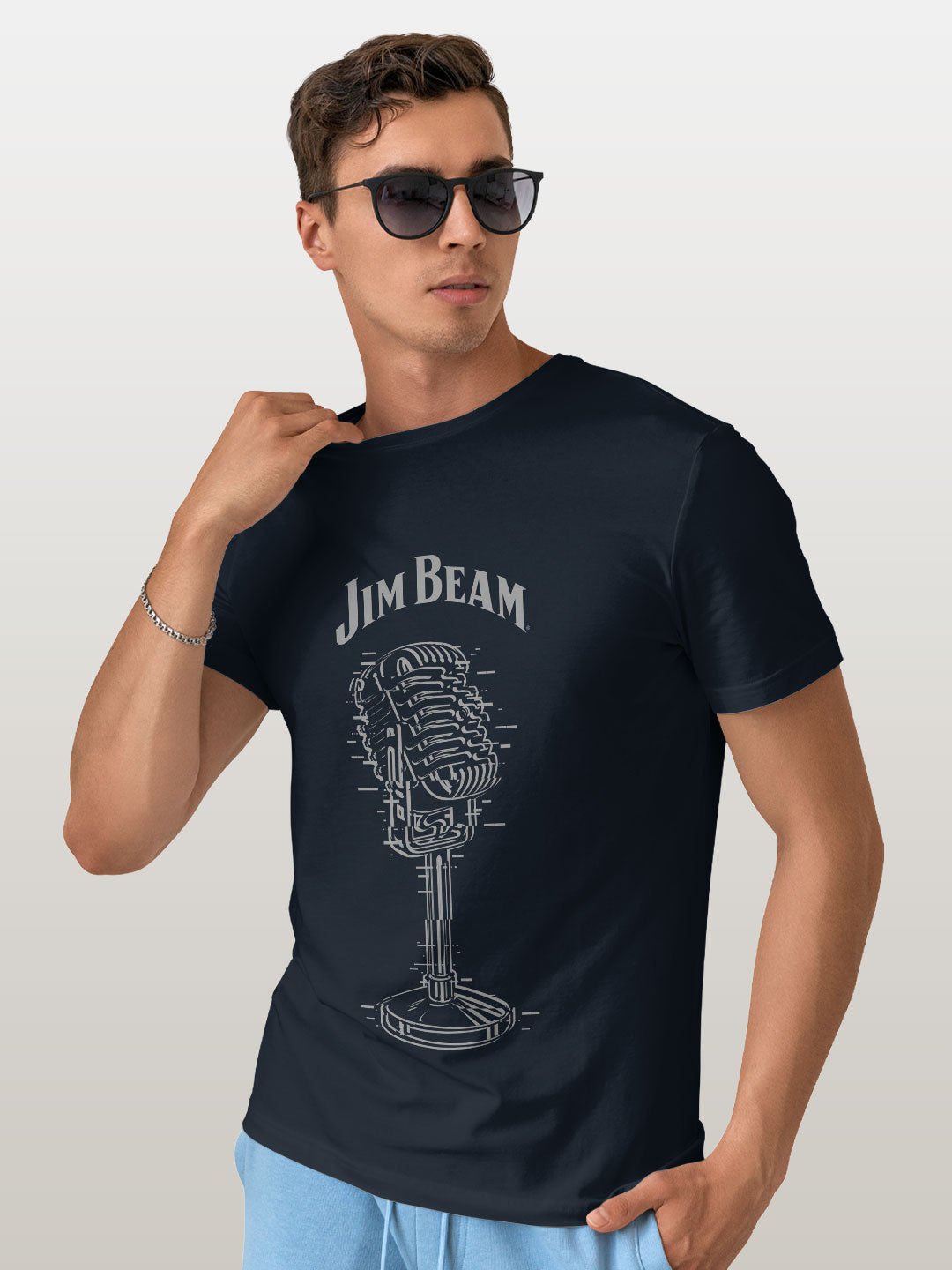 Jim Beam Retro Mic - Mens T-Shirt Navy Blue XXL
