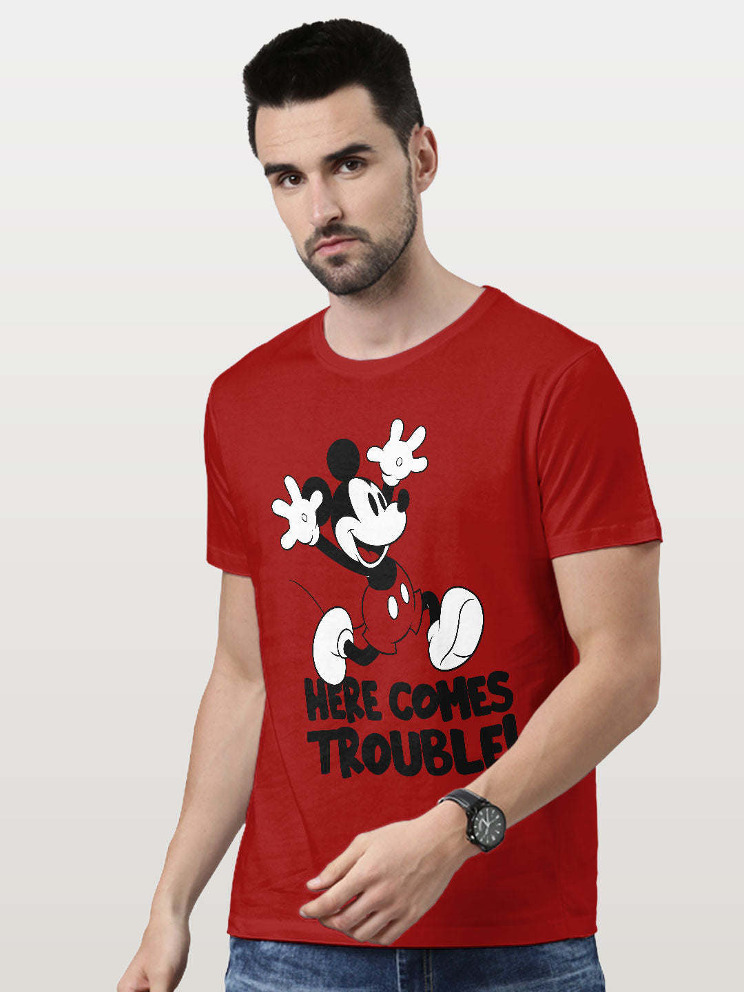Mickey Brings Trouble - Mens T-Shirt Red Small