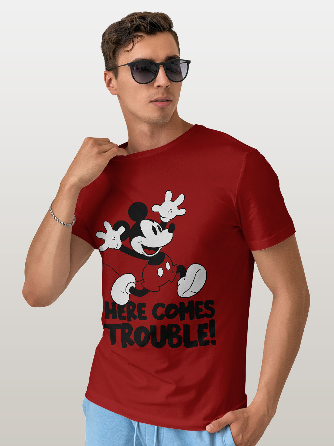 Mickey Brings Trouble - Mens T-Shirt Red Small