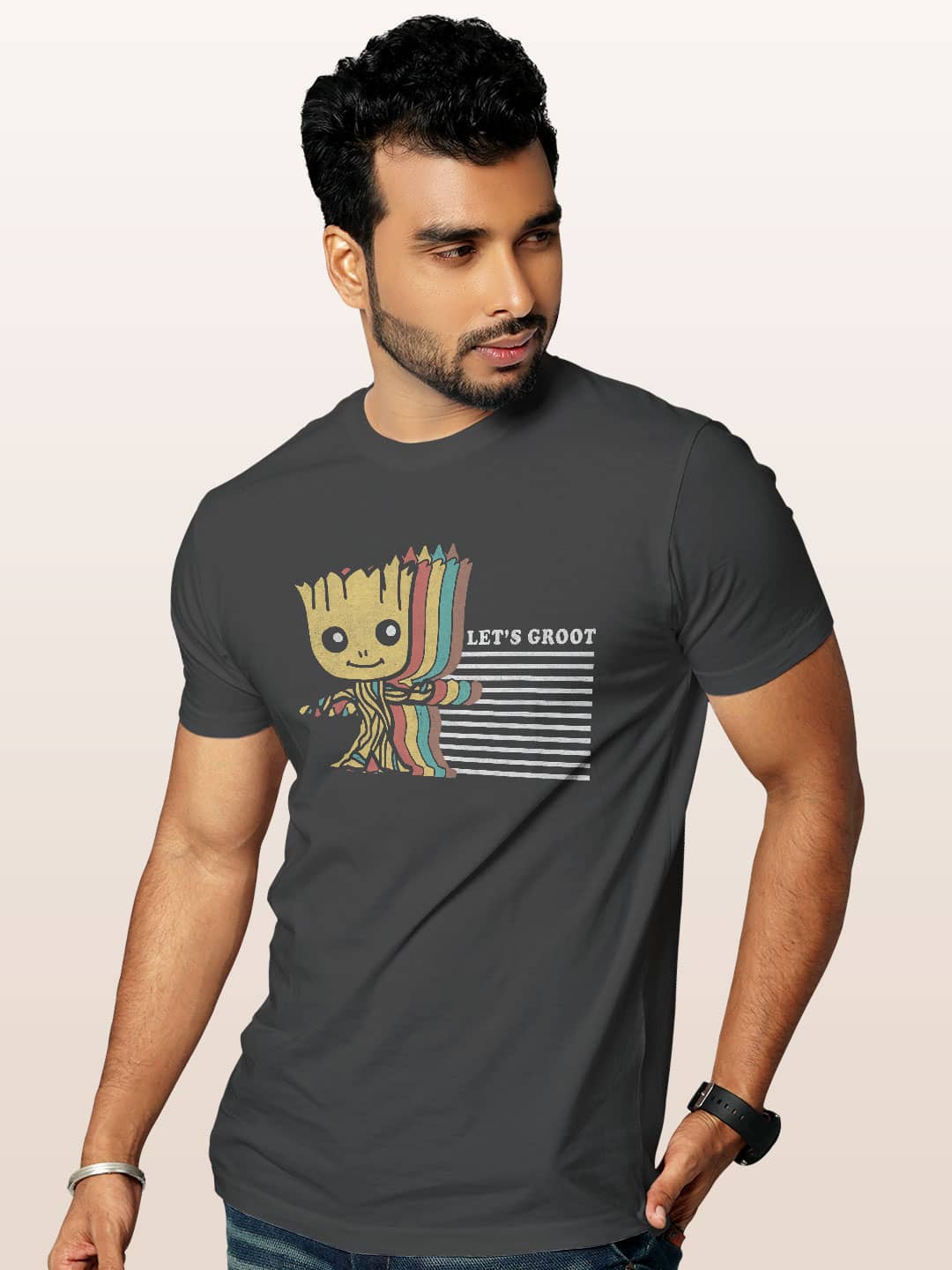 Lets Groot - Mens T-Shirt - Regular Fit - Steel Grey - Small
