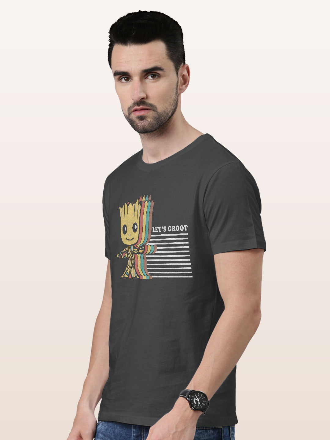 Lets Groot - Mens T-Shirt - Regular Fit - Steel Grey - Small