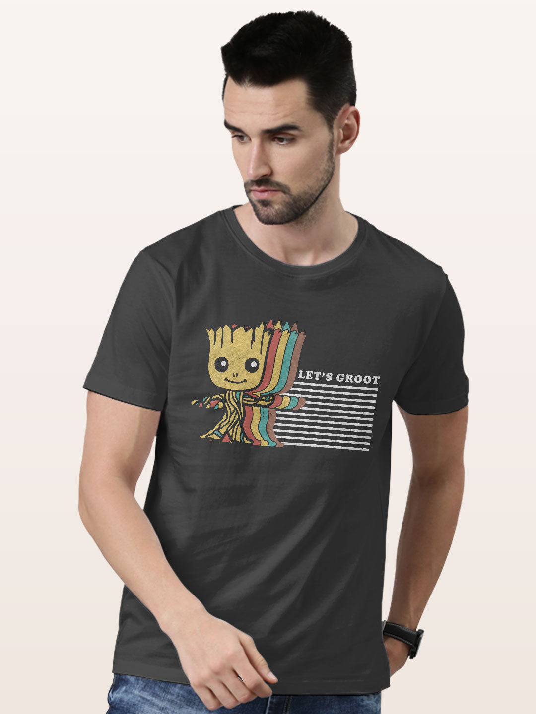 Lets Groot - Mens T-Shirt - Regular Fit - Steel Grey - Small