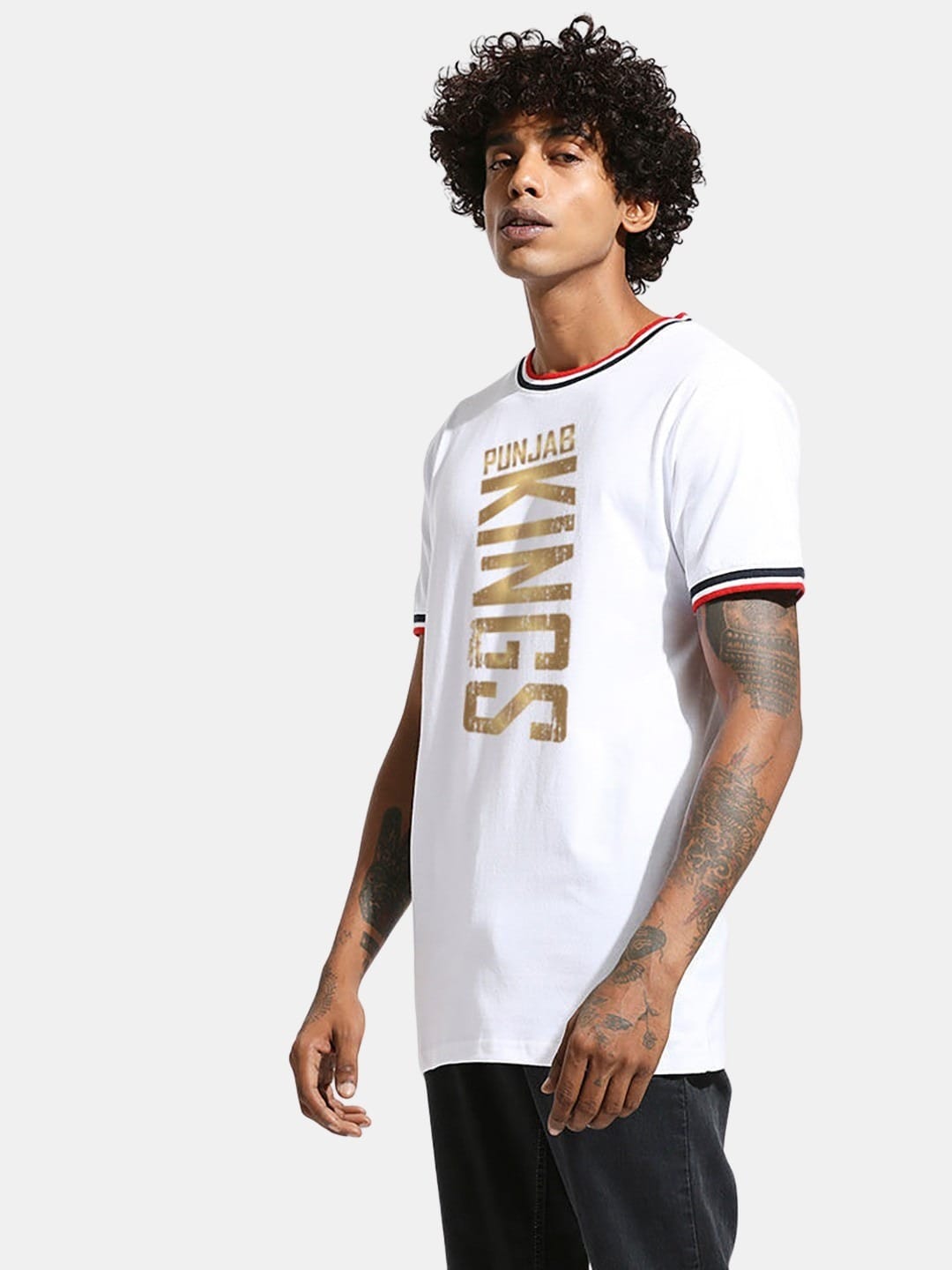 Punjab Kings Gold Logo Text - Mens T-Shirt White Large
