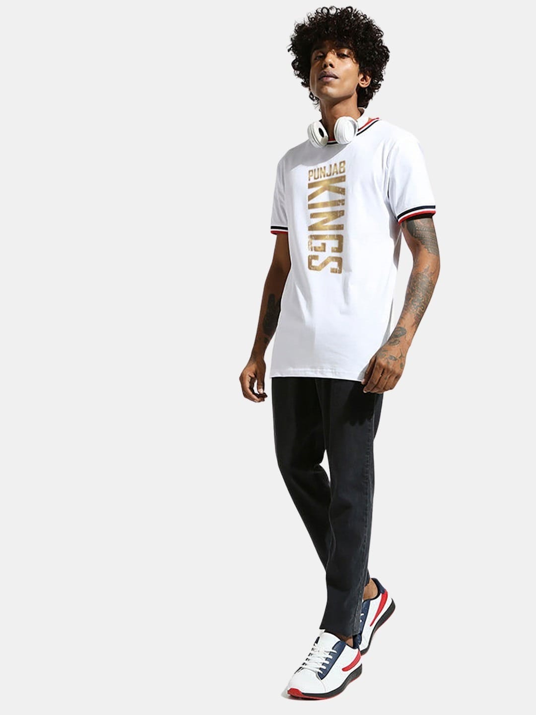 Punjab Kings Gold Logo Text - Mens T-Shirt White Large