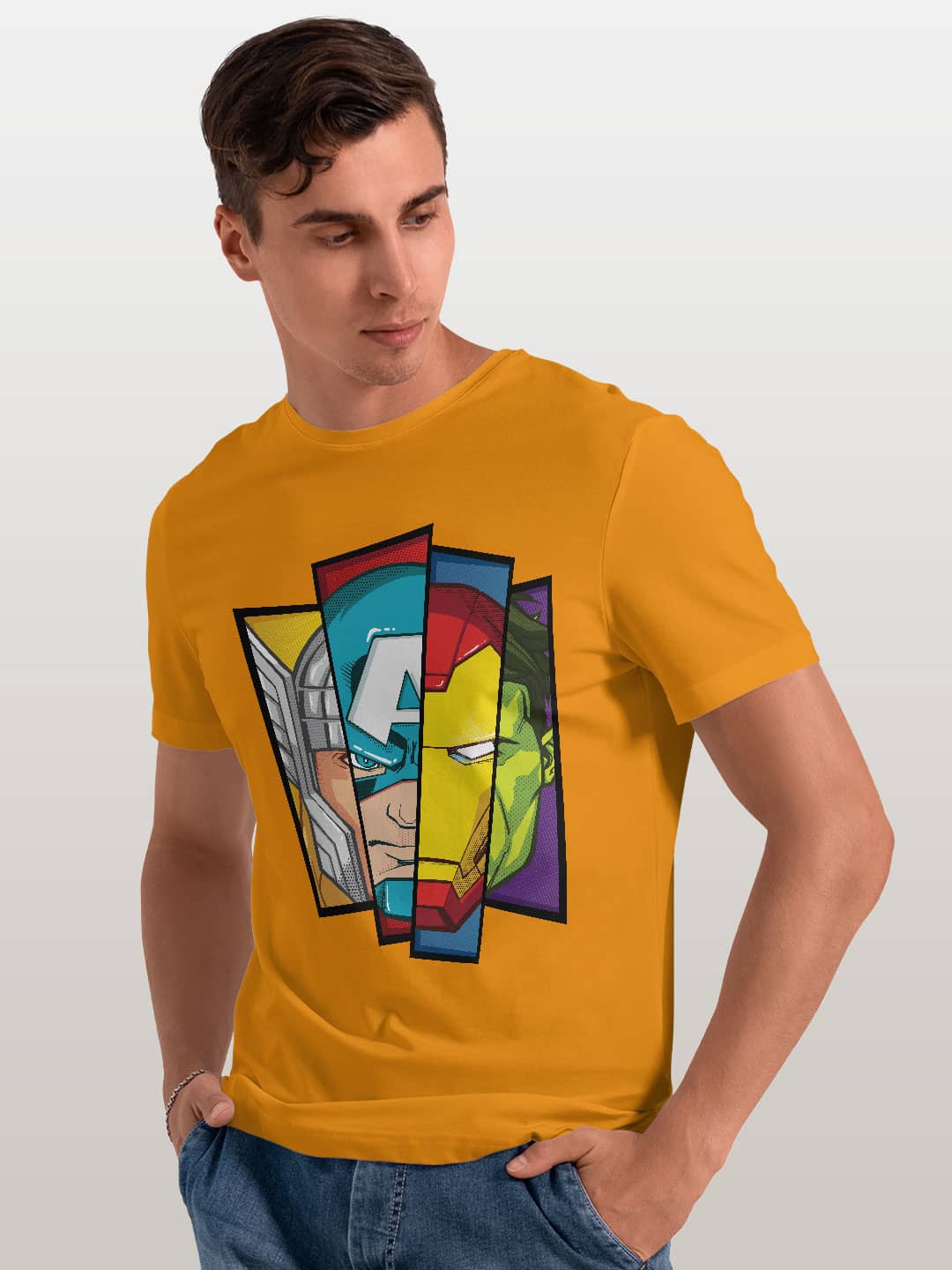 Avengers Faces - Mens T-Shirt - Regular Fit - Yellow - Small