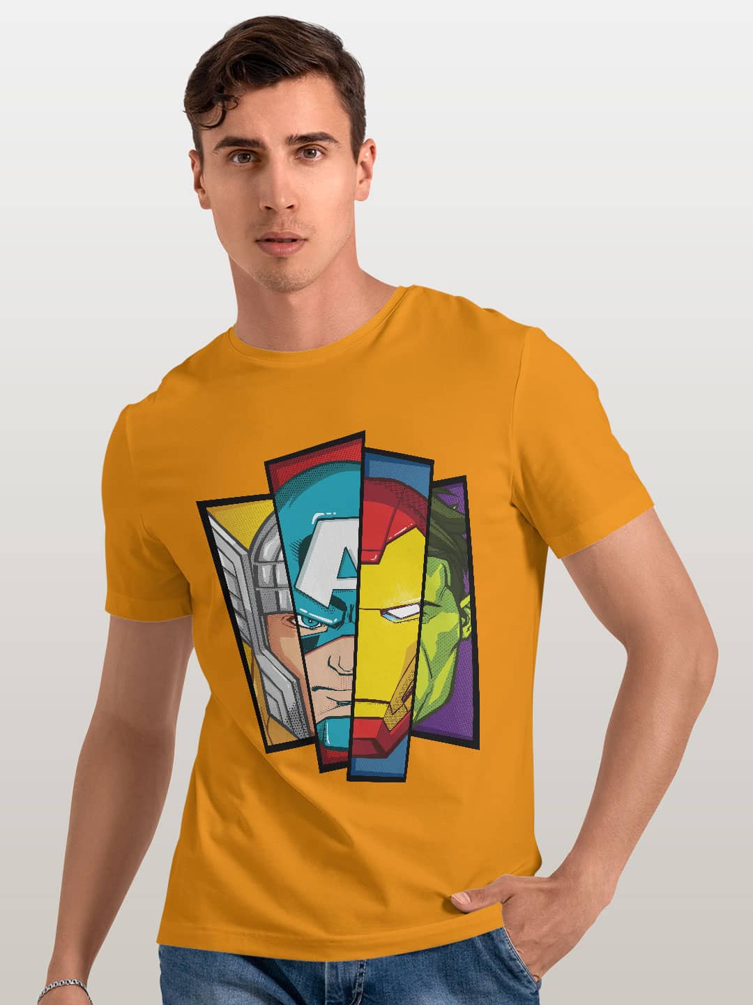 Avengers Faces - Mens T-Shirt - Regular Fit - Yellow - Small