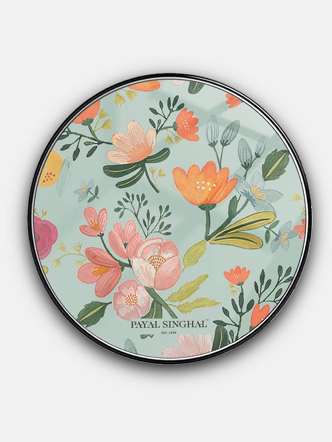 Payal Singhal Aqua Handpainted Flower - Wireless Charger 15W Glass