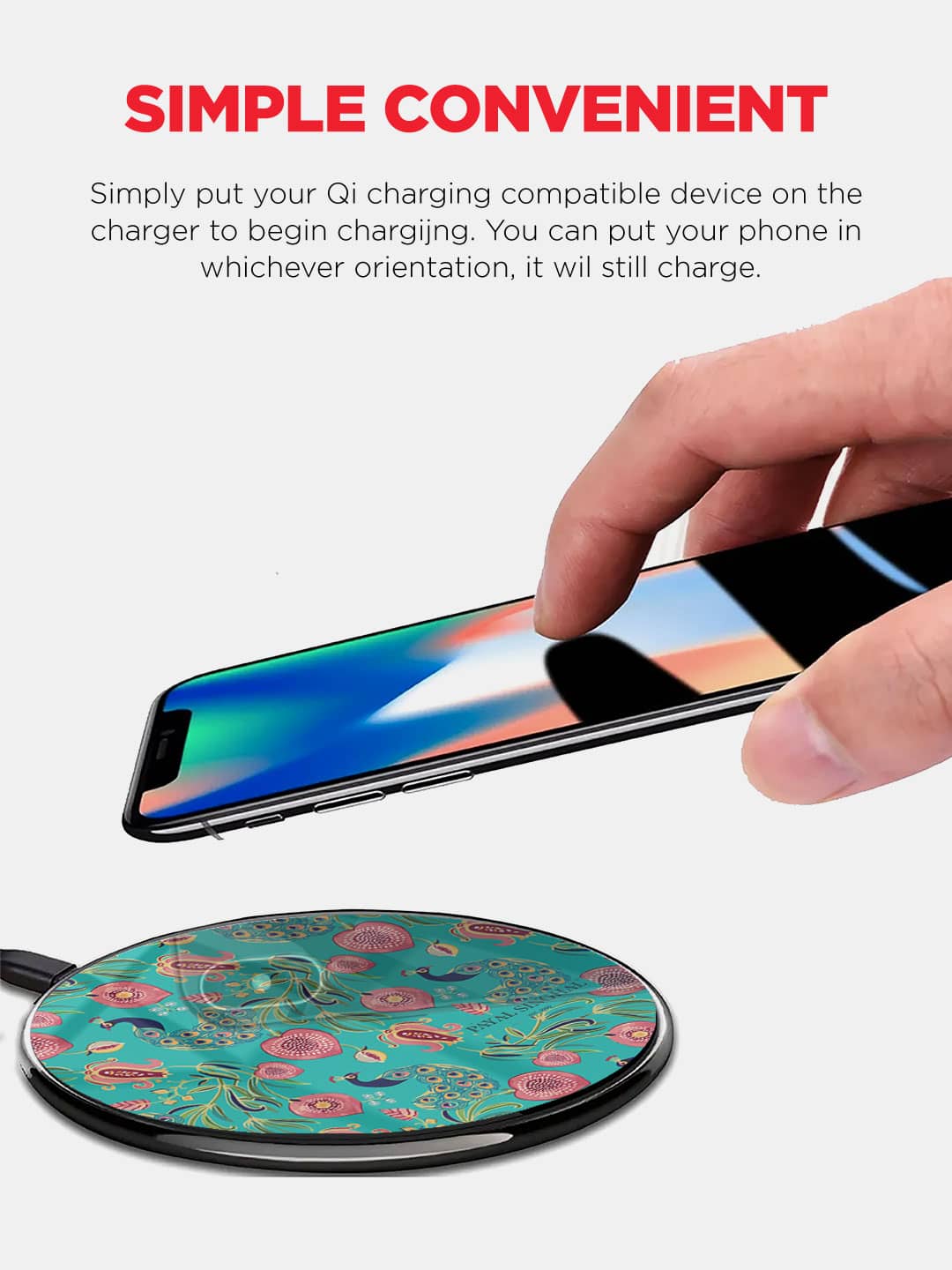 Payal Singhal Anaar and Mor Teal - Wireless Charger 15W Glass