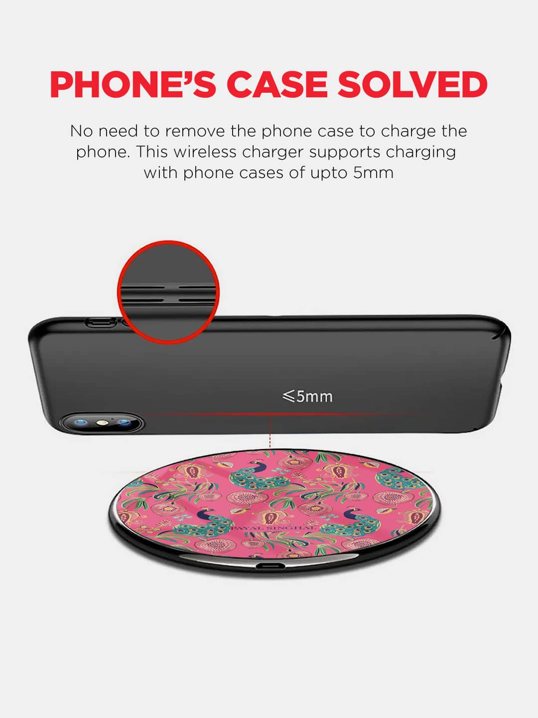 Payal Singhal Anaar and Mor Pink - Wireless Charger 15W Glass